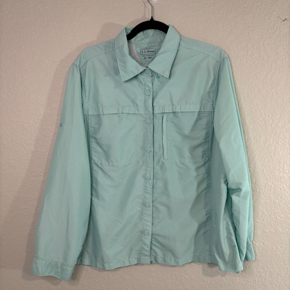 LL Bean Tropicwear Shirt Womens XL Pet Mint Green Long Sleeve Fishing 293299